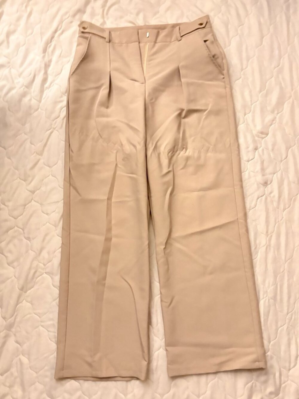 Minimalist Beige Wide Leg Dress Pants